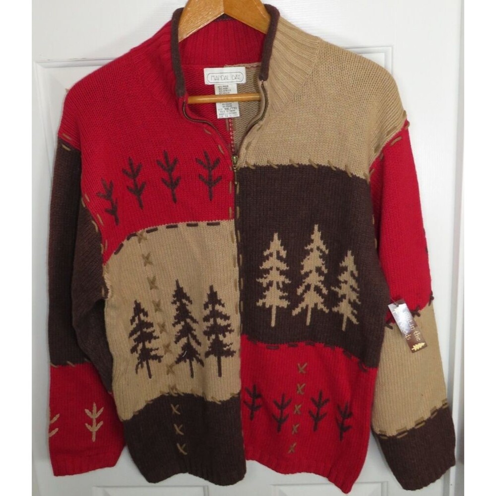 *NWT*Mandal Bay 1/4 Zip Out In The Woods Patchwork Knit Fall Cottage Sweater XXL